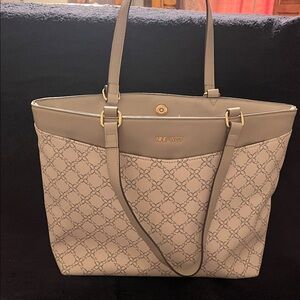 NWOT Nine West Taupe Monogram Tote with Gold-Tone Hardware